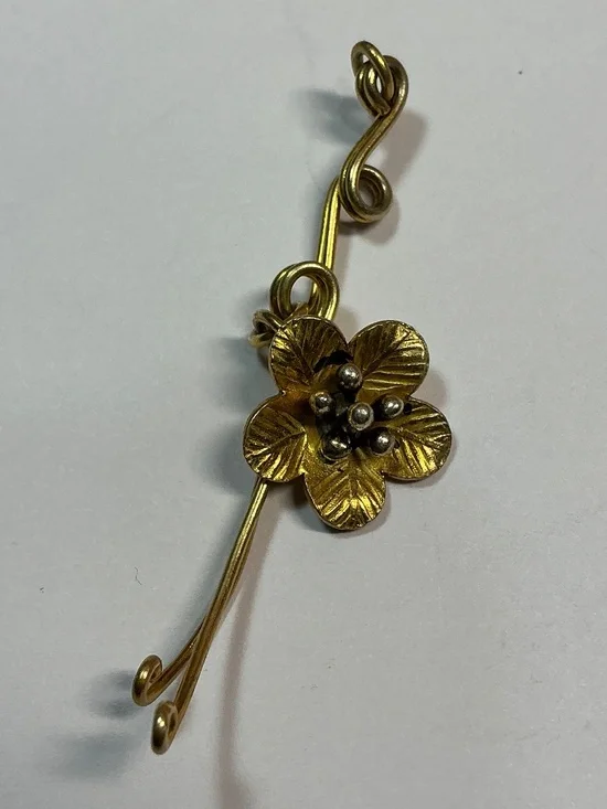 Sterling Silver Gold Color Vertical Floral Pendant. 2 inches long - Picture 1 of 6
